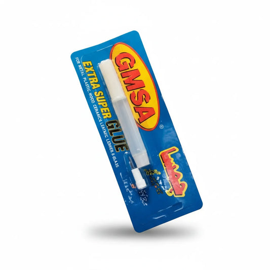 GMSA Extra Super Glue 1.5G tube on blue blister card packaging with product branding and fast-acting formula specifications