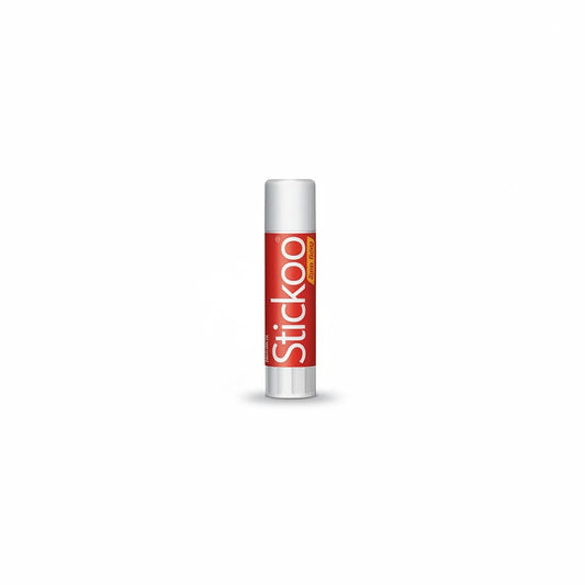 Stickoo 10G glue stick with red label and white barrel, displayed against white background with shadow