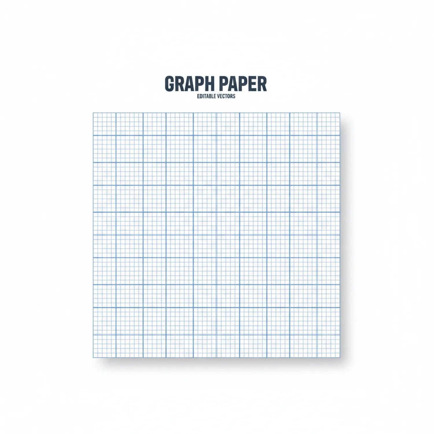 Graph Paper Pad with blue grid lines on white background, labeled 'Graph Paper - Editable Vectors' at top. Clean professional layout.