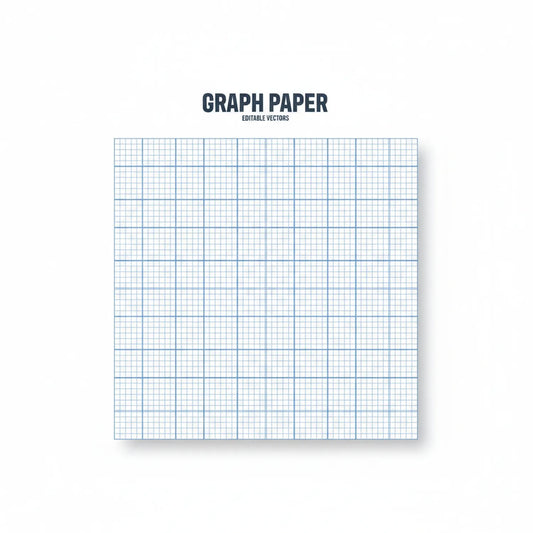 Graph Paper Pad with blue grid lines on white background, labeled 'Graph Paper - Editable Vectors' at top. Clean professional layout.