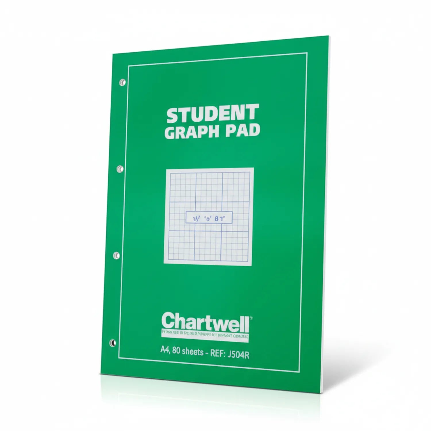 Chartwell Student Graph Pad A4 80 sheets with green cover showing 1/10 inch grid sample on white background