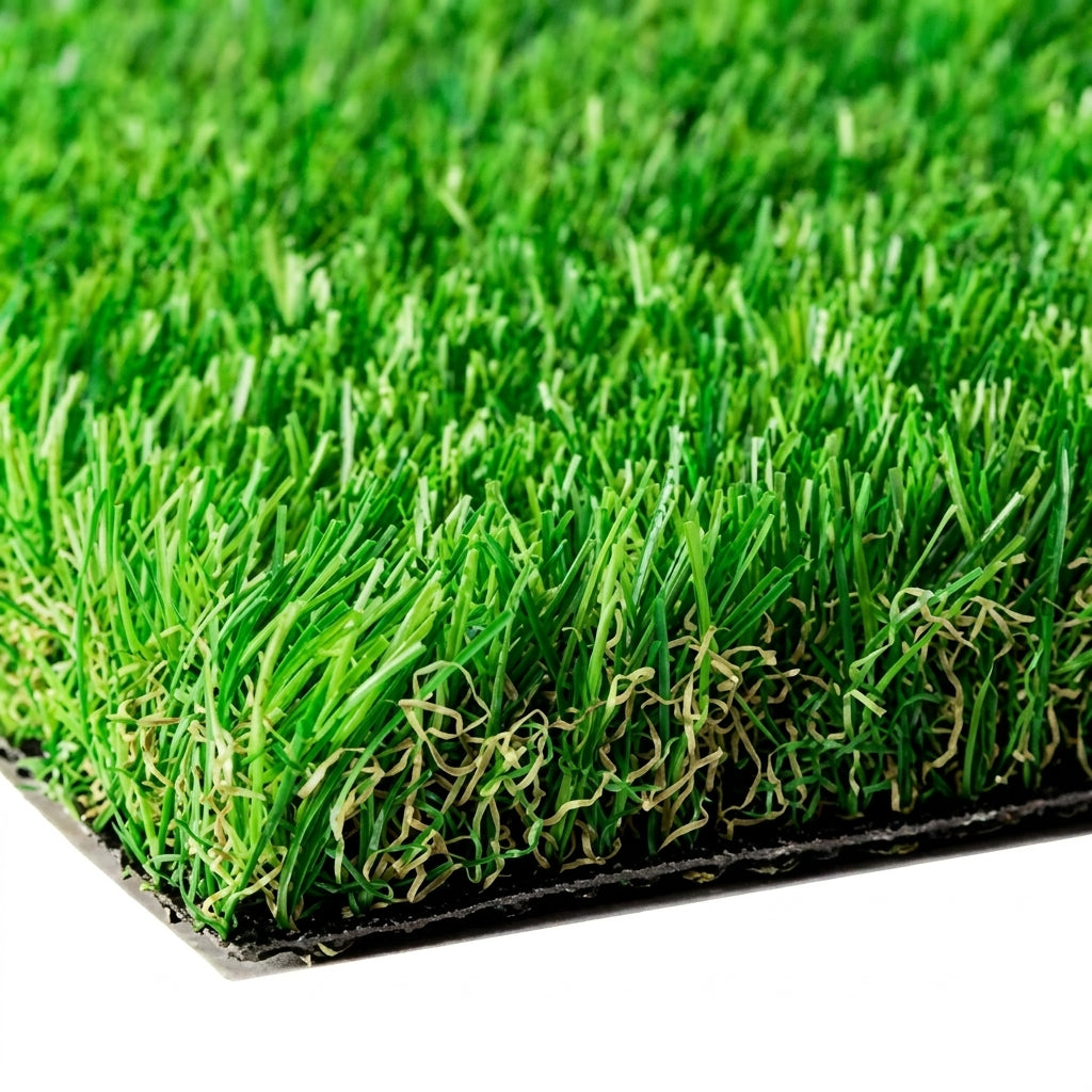 Grass Tk 11 artificial turf mat with realistic green fibers and black backing, viewed at angle.