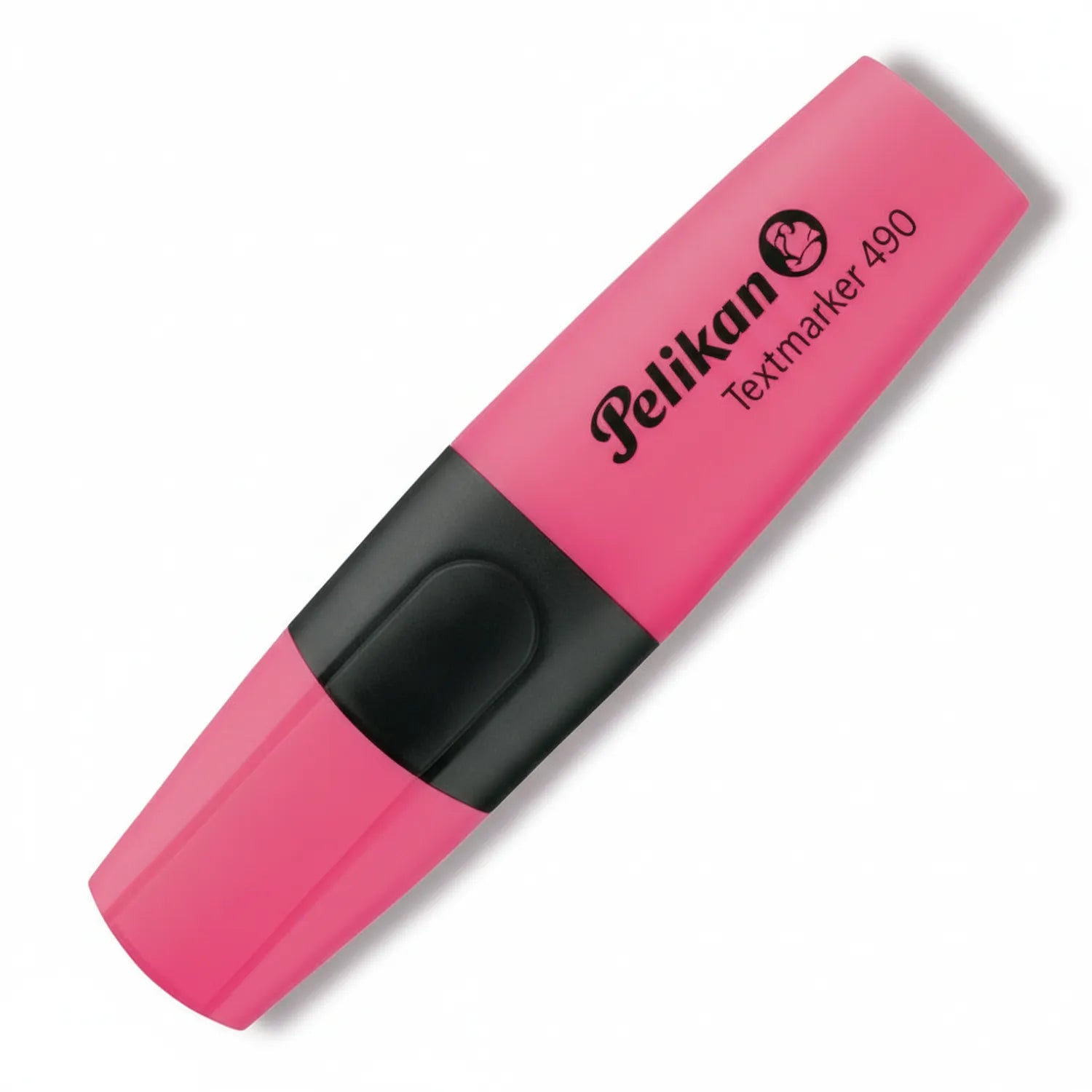 Pelikan Textmarker 490 pink highlighter with black clip and grip band on white background