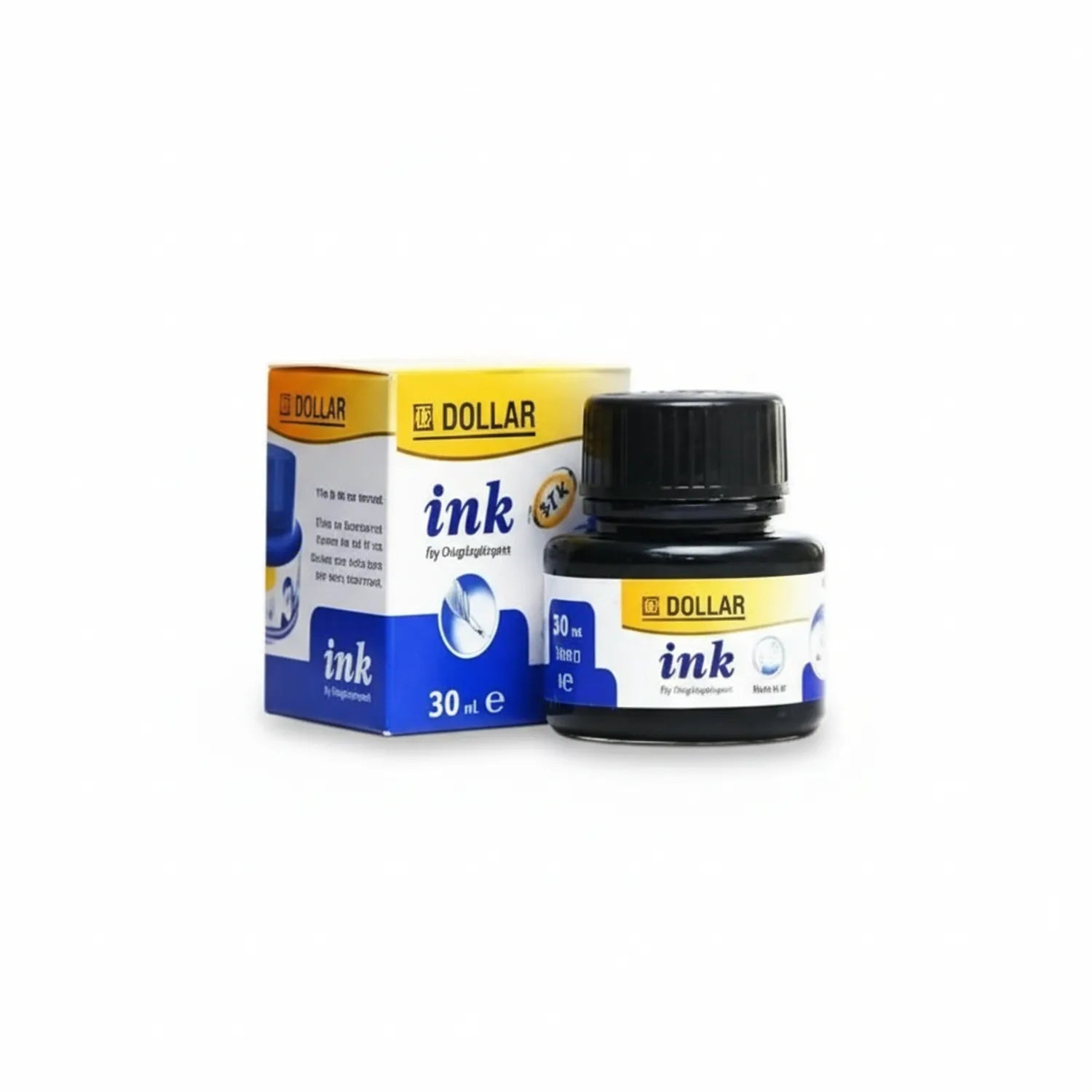 Dollar Ink 30ml Blue bottle with yellow and white packaging box, black cap, professional writing ink for calligraphy pens