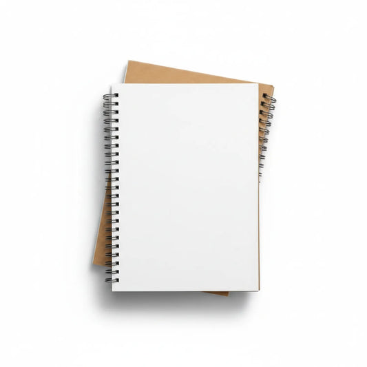 Journal Spiral A5 spiral-bound notebook with natural kraft paper cover and dual spiral metal bindings, blank white pages visible