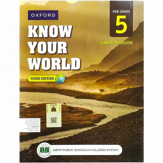 Oxford Know Your World Grade 5 Third Edition textbook with landscape photography cover and QR code