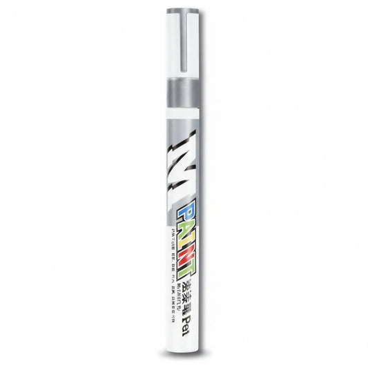 M&G 8571 White Paint Marker Pen with silver and white barrel, fine point tip, and colorful brand label on white background
