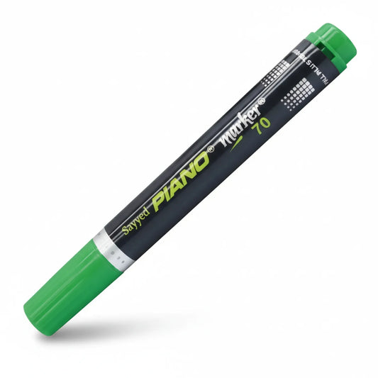 Stabilo Piano 70 green whiteboard marker with triangular barrel, black body, and bright green tip and cap.