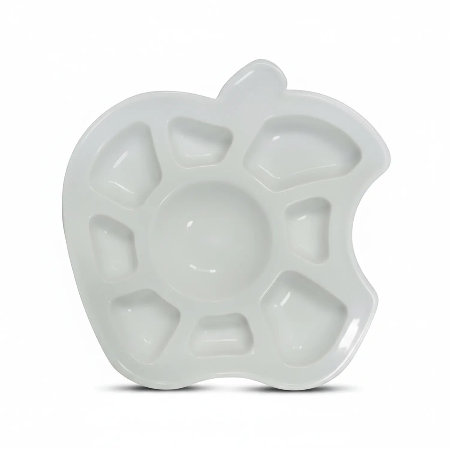 Mixing Palette Apple S - white ceramic apple-shaped palette with multiple paint wells and central mixing area