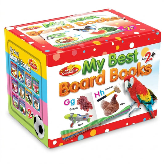 My Best Board Books Library by Master - 24+ colorful board books set in red, yellow, green, and blue polka dot box packaging