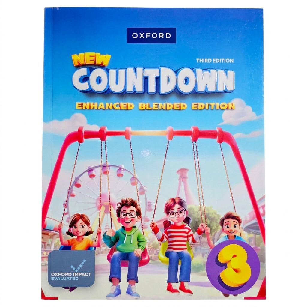 New Countdown 3 Enhanced Blended Edition Third Edition textbook cover with colorful illustrations of children on playground swing