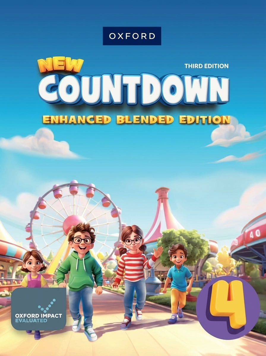 New Countdown Third Edition Level 4 Enhanced Blended Edition textbook cover with animated children at amusement park
