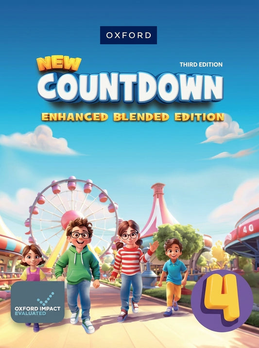 New Countdown Third Edition Level 4 Enhanced Blended Edition textbook cover with animated children at amusement park