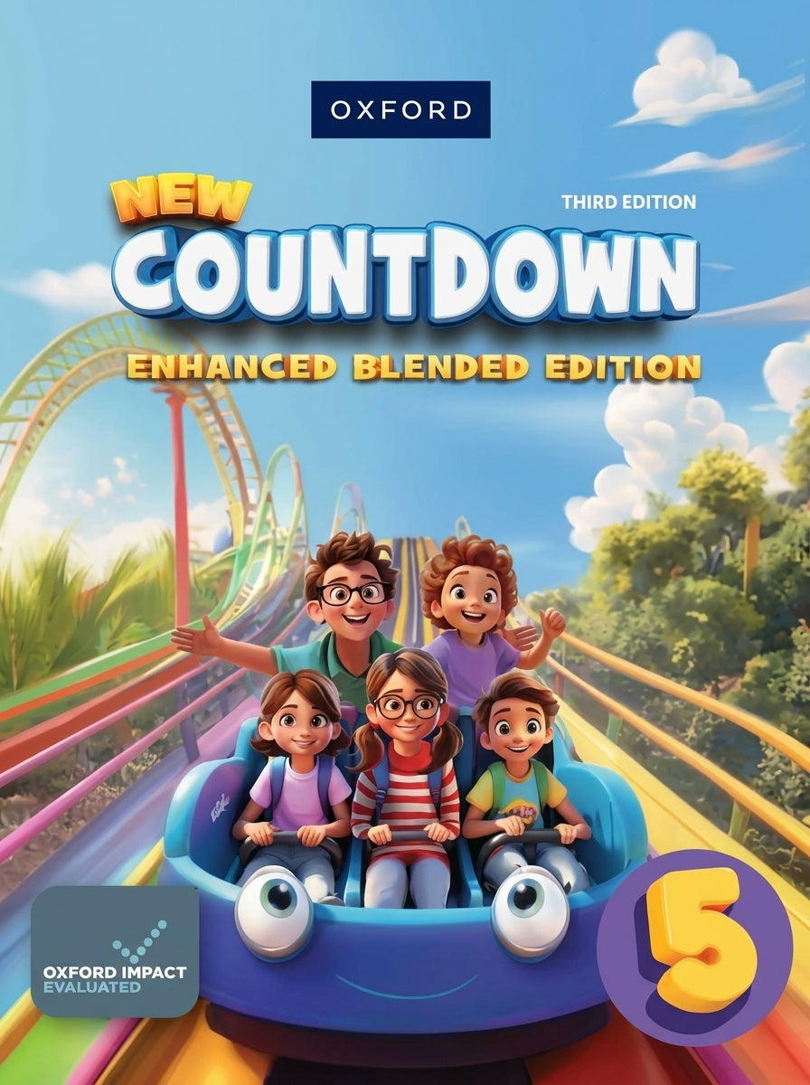 New Countdown Third Edition Level 5 Enhanced Blended Edition book cover with animated children on colorful roller coaster