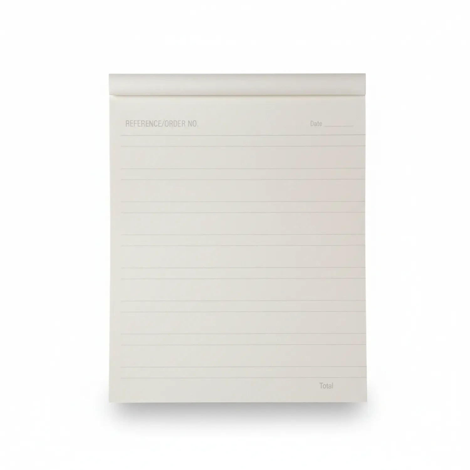 Cream-colored A4 notepad with 60 lined sheets, reference/order number field, date line, and total field visible on cover