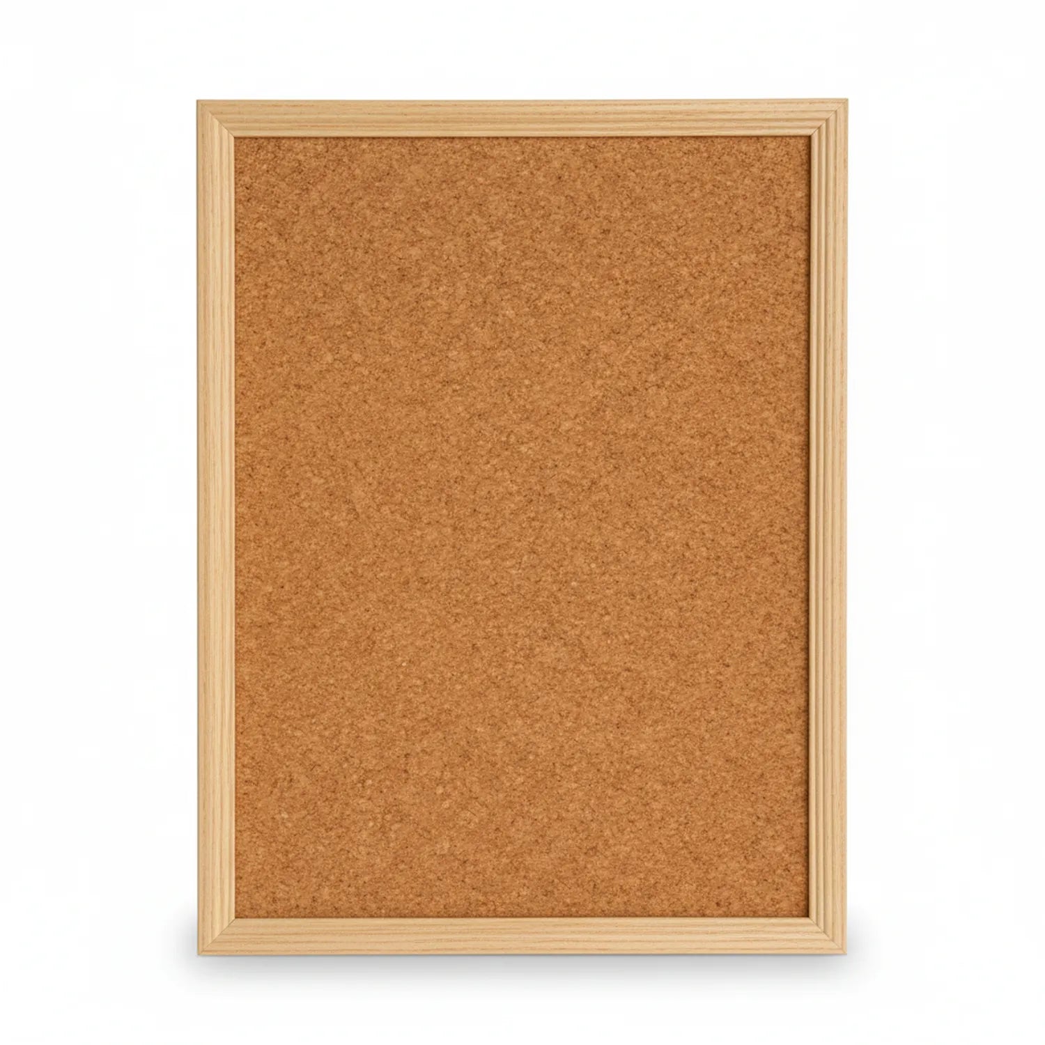 Natural cork notice board 18x24 inches with light wood frame, displaying cork surface ready for pins and postings