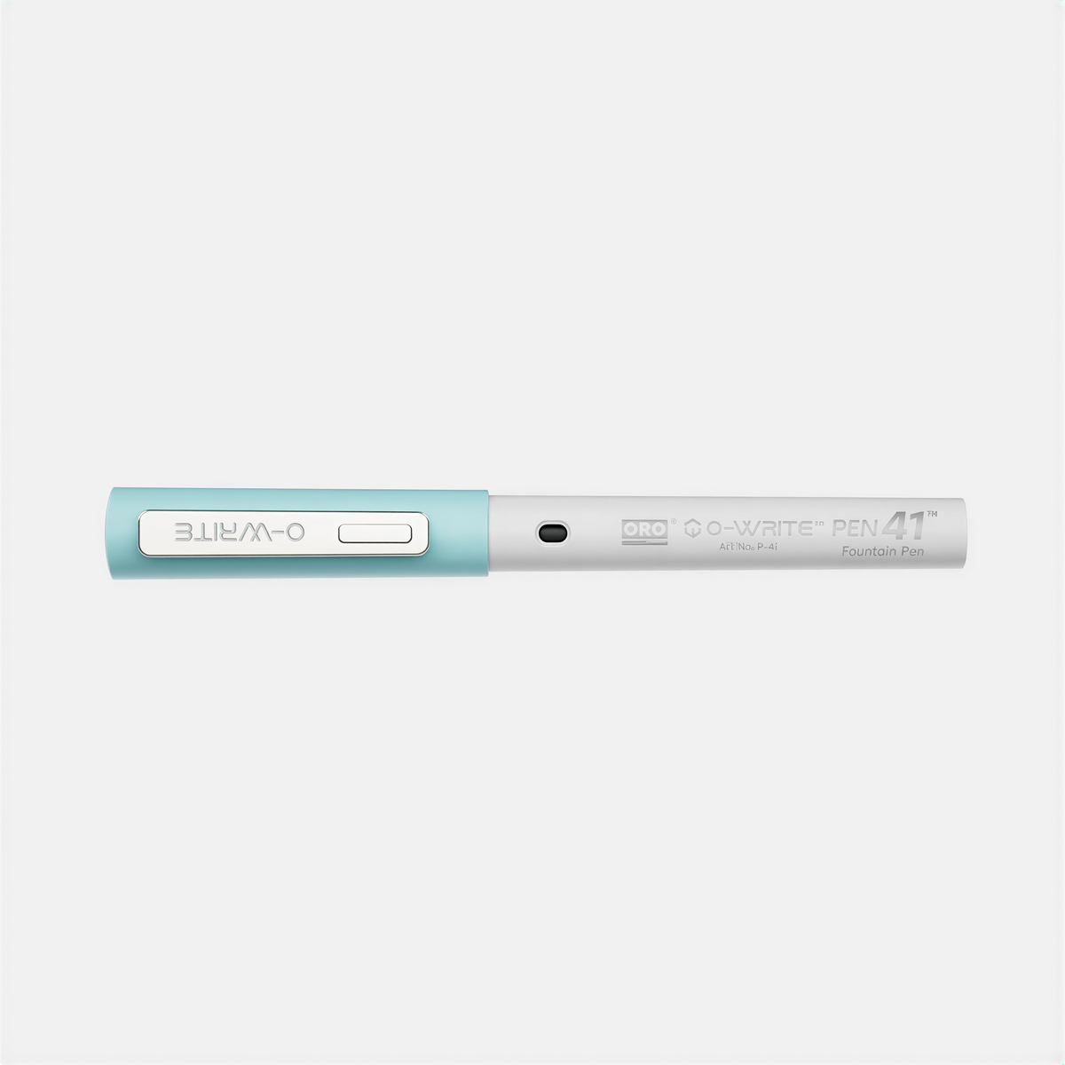 Oro O-Write Pen 41 fountain pen in turquoise with white grip and silver accents, 0.7mm nib size