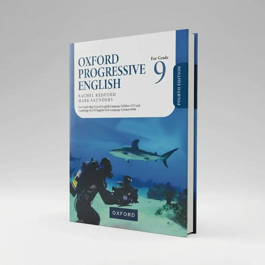 Oxford Progressive English Grade 9 Fourth Edition hardcover textbook with blue spine and underwater photography cover featuring divers