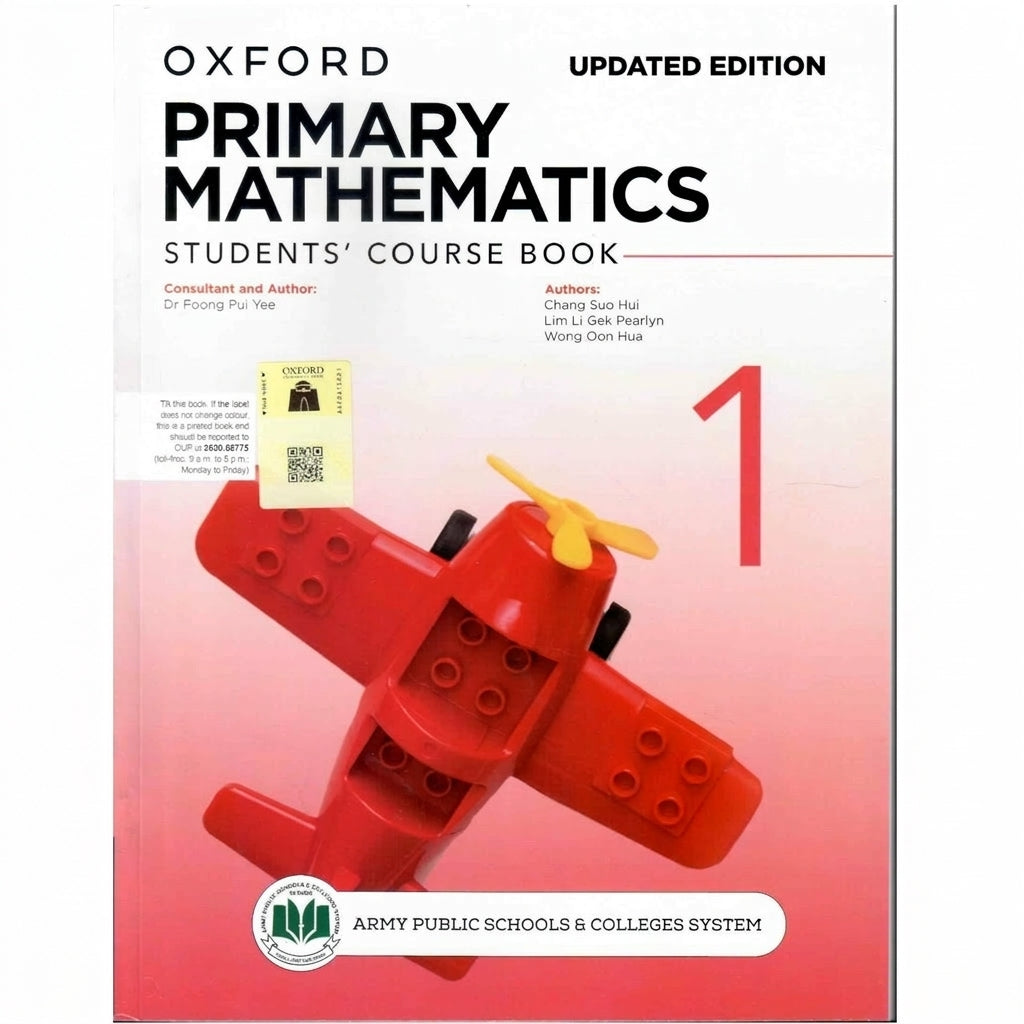 Oxford Primary Mathematics Students' Course Book 1 Updated Edition with red toy airplane on pink cover and large number 1