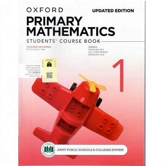 Oxford Primary Mathematics Students' Course Book 1 Updated Edition with red toy airplane on pink cover and large number 1