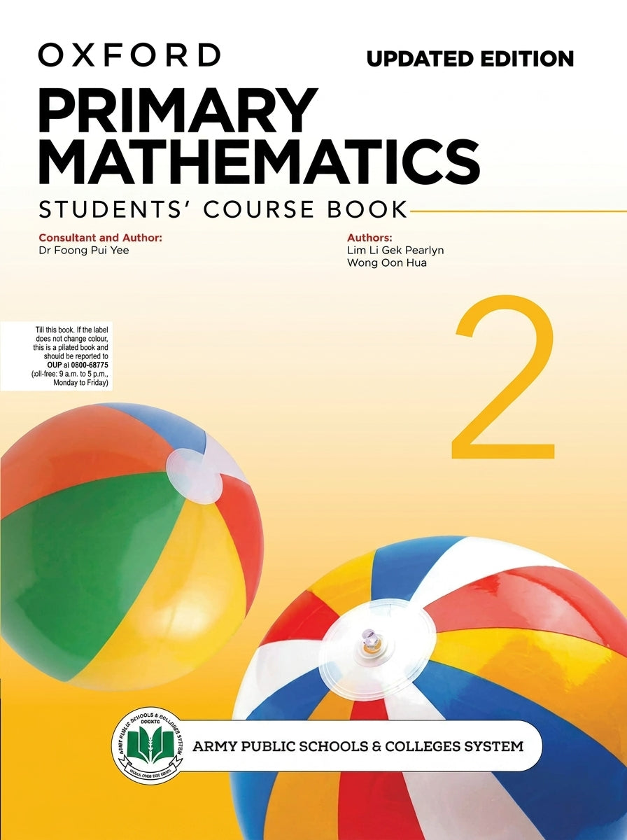 Oxford Primary Mathematics Student Course Book 2 Updated Edition with colorful beach ball designs and Army Public Schools & Colleges System logo