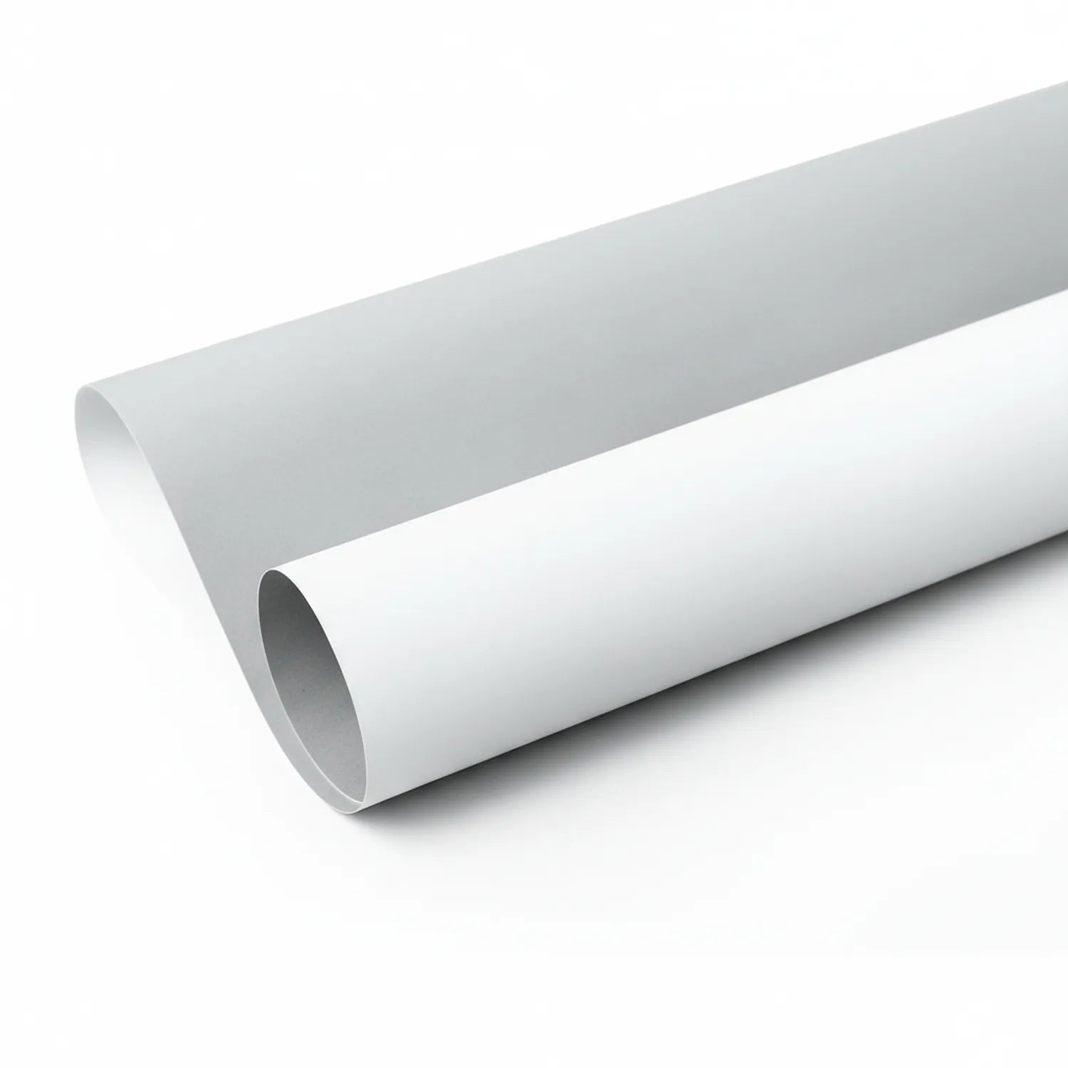 Two white paper rolls shown - one displaying the cylindrical shape and interior opening, professional hard white paper for technical drafting
