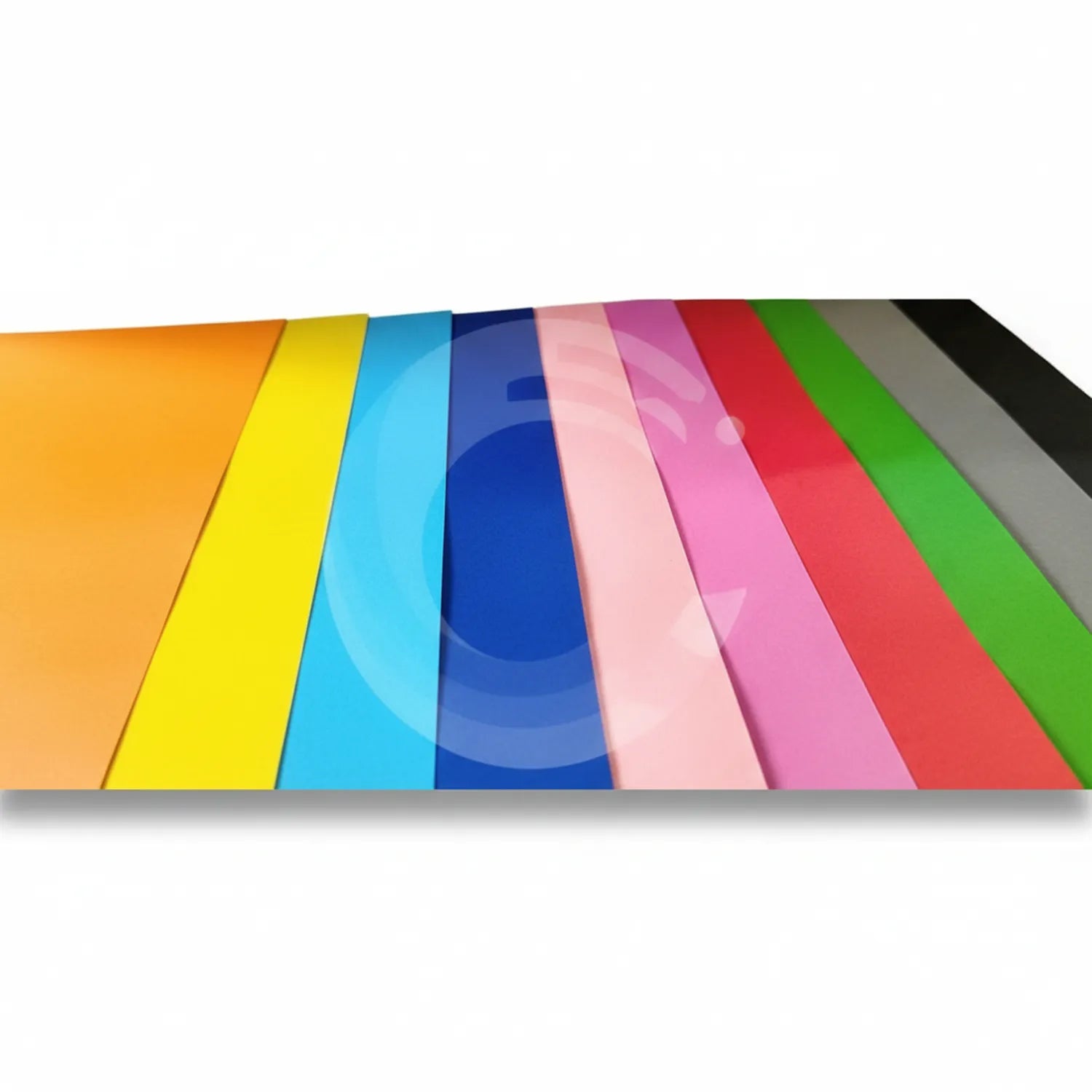 Paper Chart Soft Coloured featuring 10 assorted soft pastel colors arranged in fan display: orange, yellow, cyan, navy, pink, magenta, red, green, gray, and black.