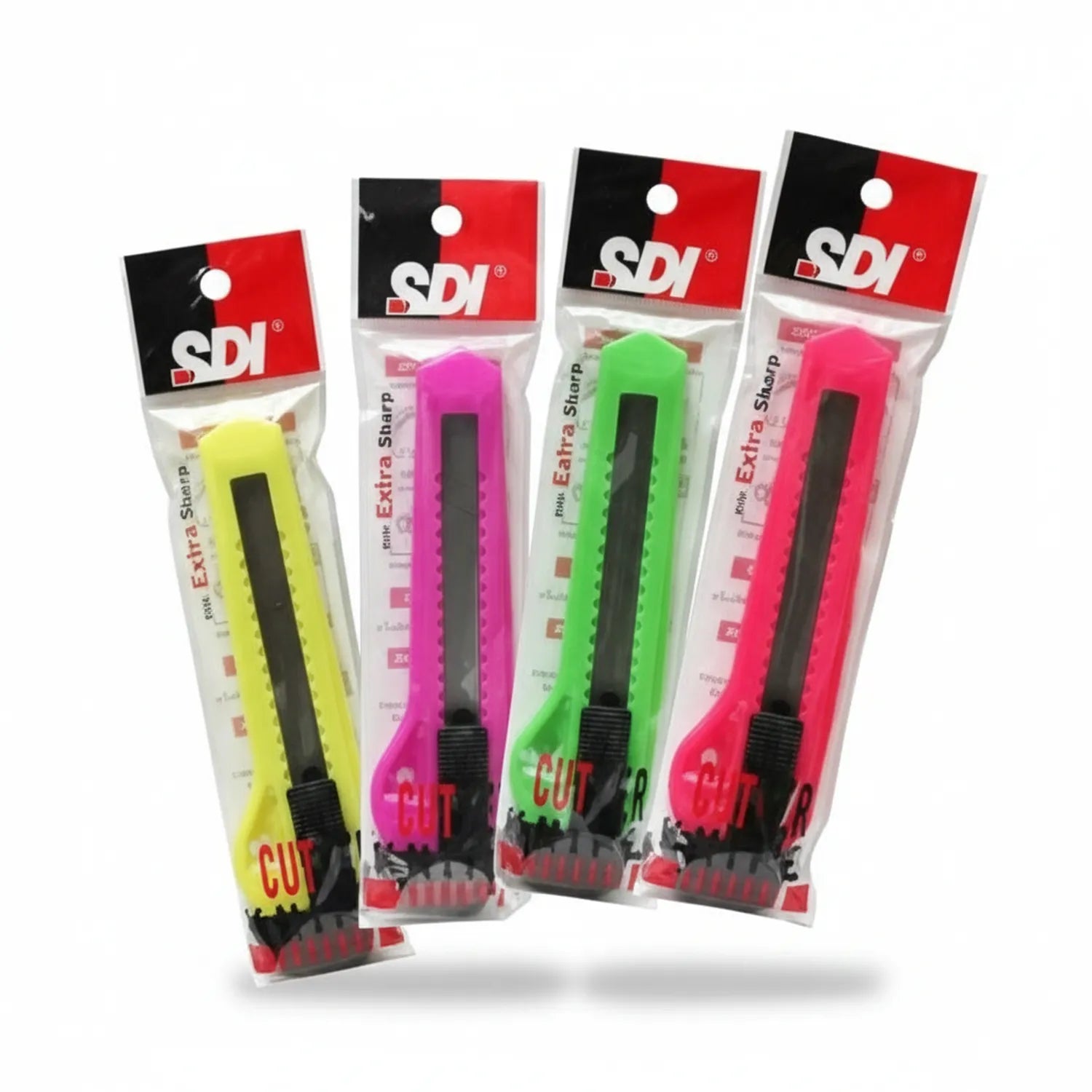 SDI Large Paper Cutter 426 - 4-pack with yellow, magenta, green, and hot pink cutters featuring black blades and safety guards