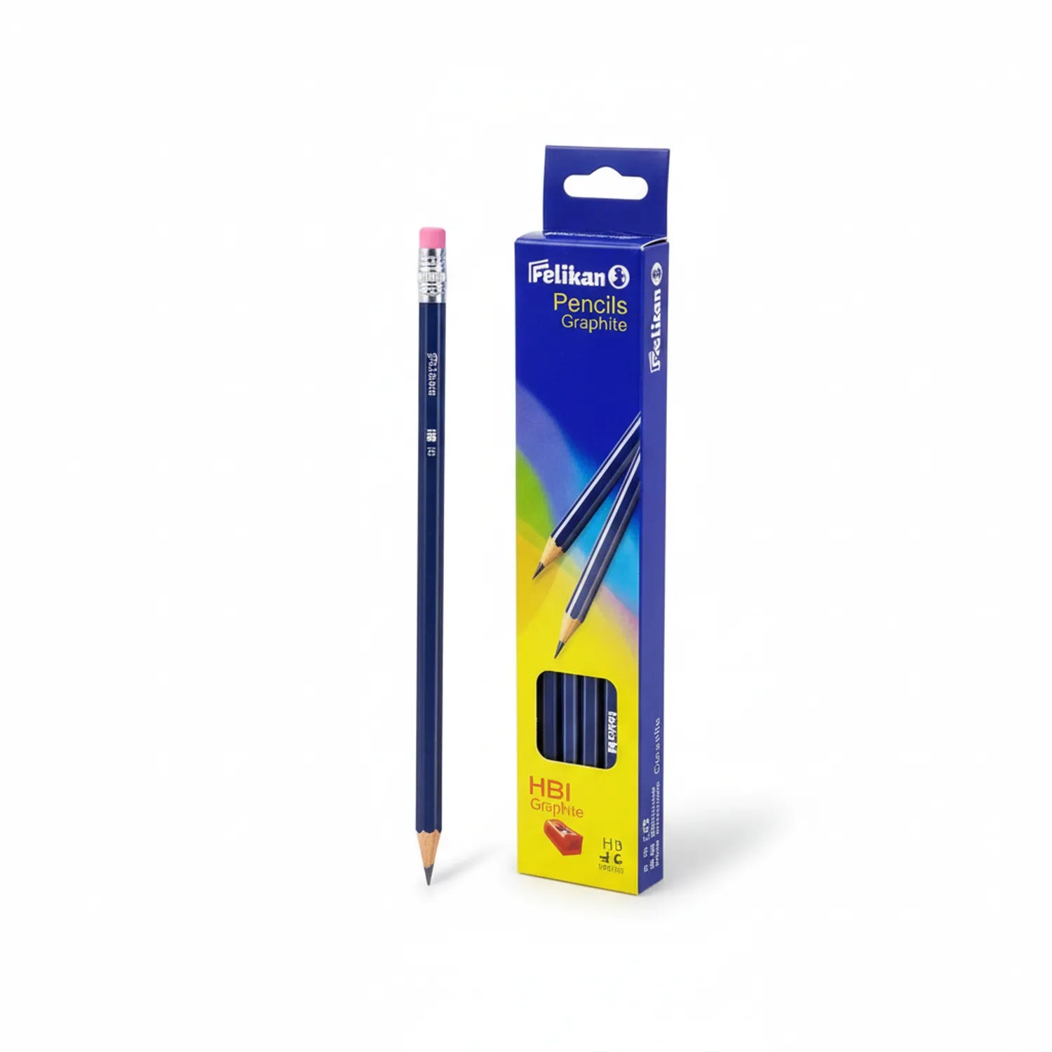 Pelikan Graphite Pencils HB set with blue packaging box, one pencil displayed, pink eraser top visible