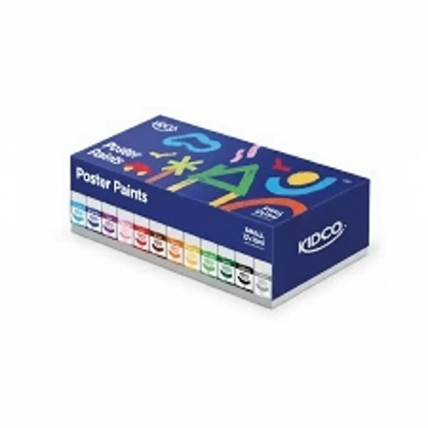 Kidco Poster Color Artist S12 Small set showing 12 paint tubes in assorted colors including blue, pink, red, orange, yellow, green, and black in navy blue packaging