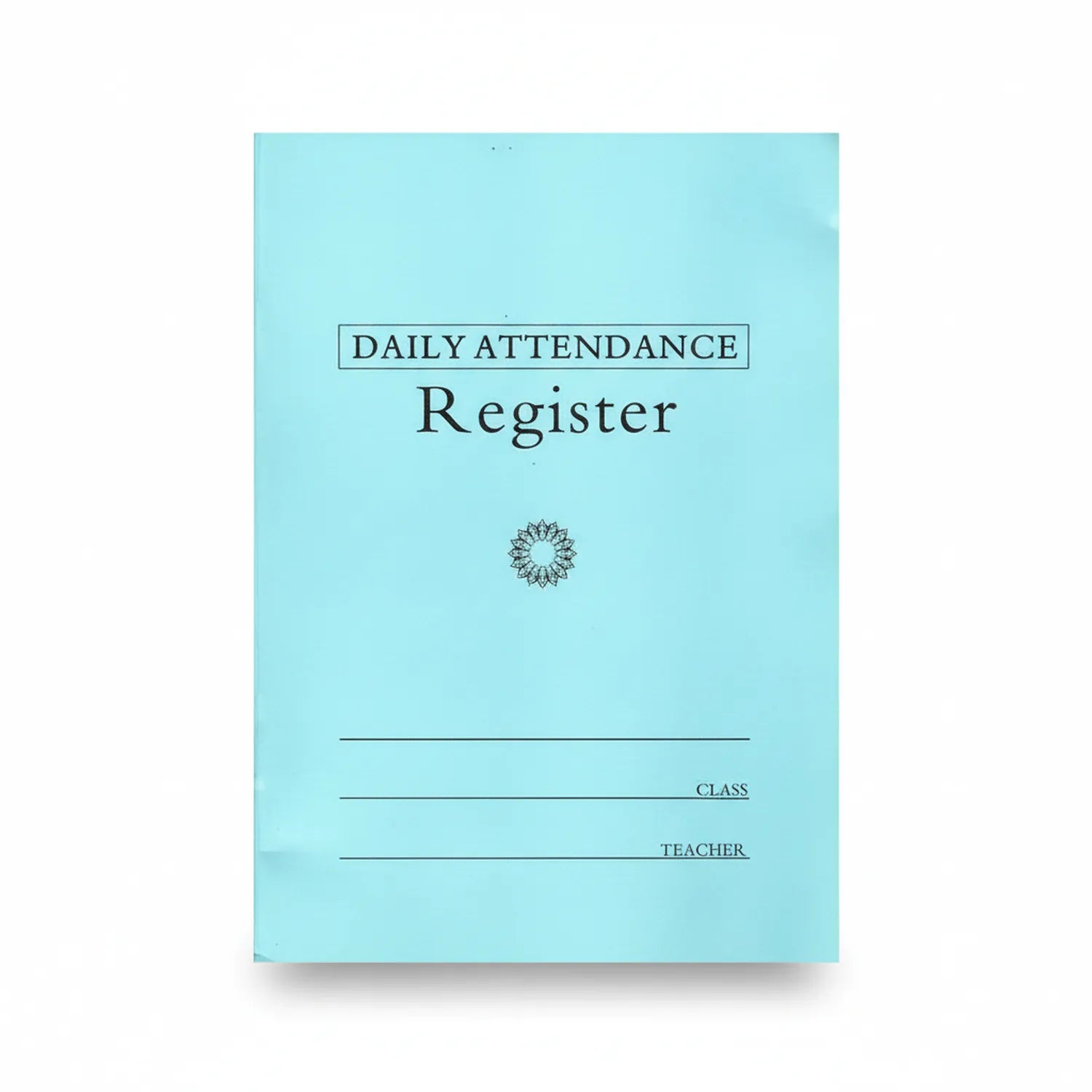 Light blue Daily Attendance Register with ornate sunflower design, spaces for class and teacher information, professional classroom attendance tracking book