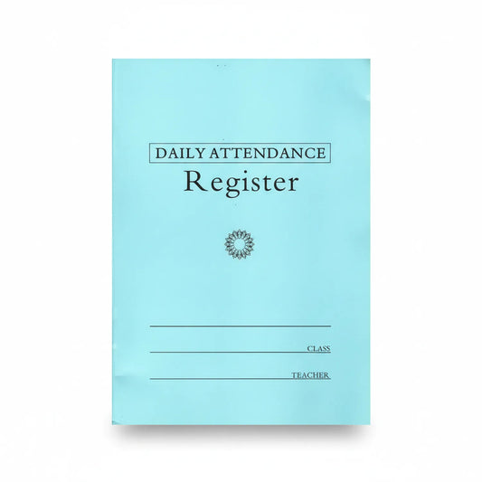 Light blue Daily Attendance Register with ornate sunflower design, spaces for class and teacher information, professional classroom attendance tracking book