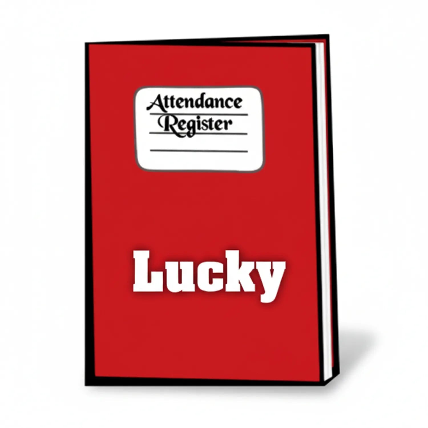 Lucky Daily Attendance Register with red cover, white label area, and bound pages for recording daily attendance in classrooms and offices.