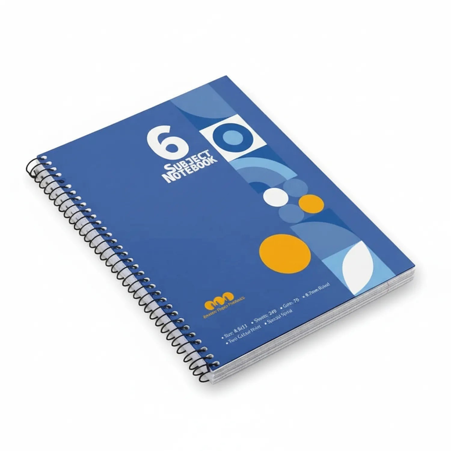 Register Day Book 06 spiral-bound notebook with blue cover, geometric design in white and gold, 248 pages, A4 size, professional quality