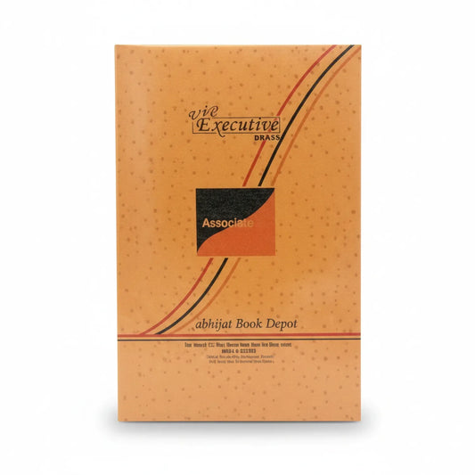 Vie Executive Brass Associate Register Ledger 03 EM FP with tan cork texture cover, red and black diagonal stripes, and Associate logo