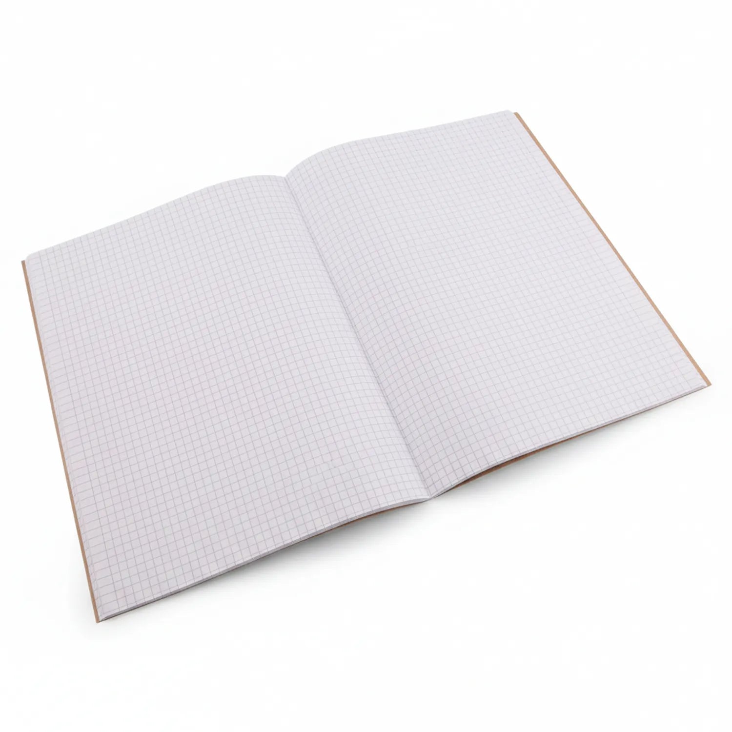 Register Mb open graph paper notebook showing grid-lined pages with kraft brown cardboard cover binding, A4 size displayed on white background