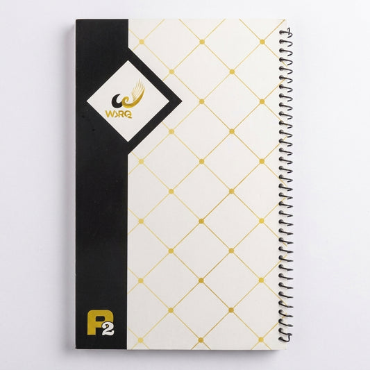 Register Ring Nl Fine Moon spiral notebook with cream quilted diamond pattern, black cover panel, and metal spiral binding