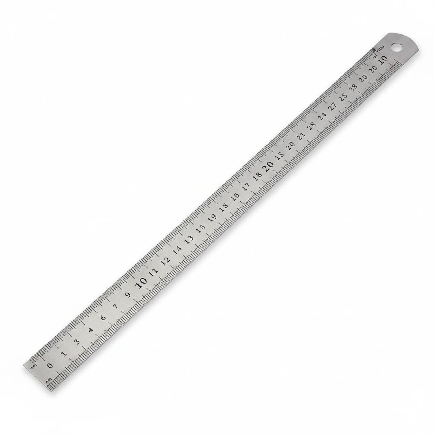 24 inch stainless steel ruler with metric and imperial markings, showing numbered increments from 0-30cm, ideal for precise measuring and drafting work