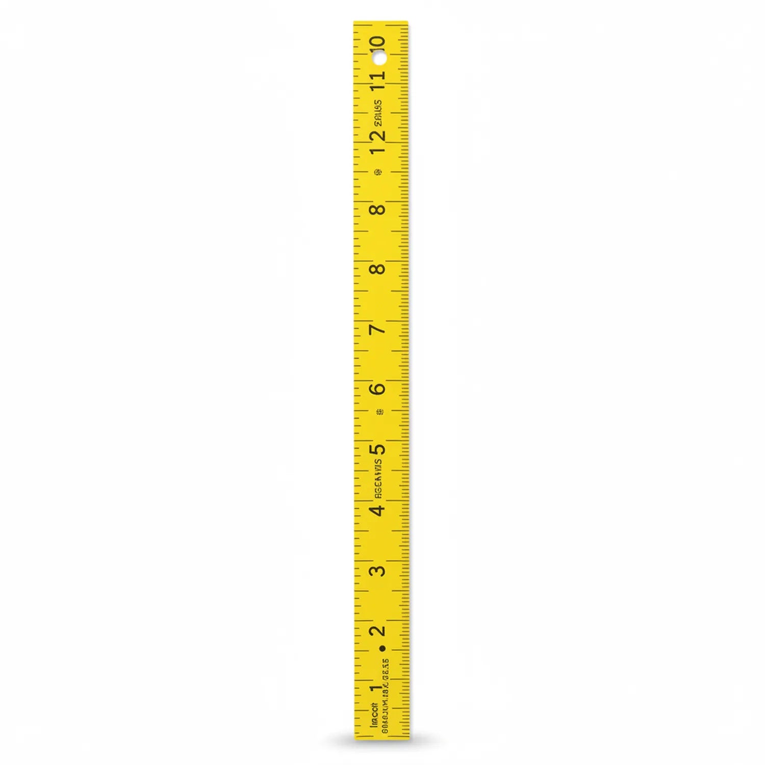 Scale Wood 12 Inch Ruler - yellow wooden ruler with clear black markings showing inches (1-12) and metric measurements