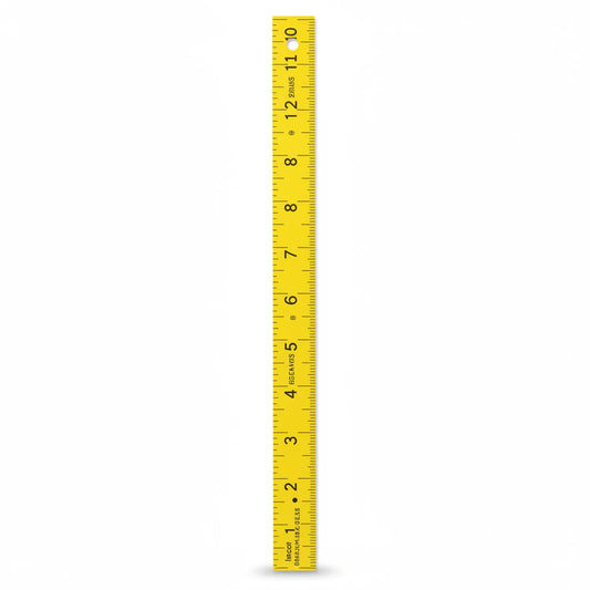 Scale Wood 12 Inch Ruler - yellow wooden ruler with clear black markings showing inches (1-12) and metric measurements