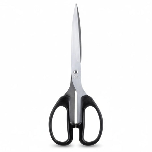 OPX Scissor DL55 - professional stainless steel scissors with white blades and black ergonomic handles, shown against white background