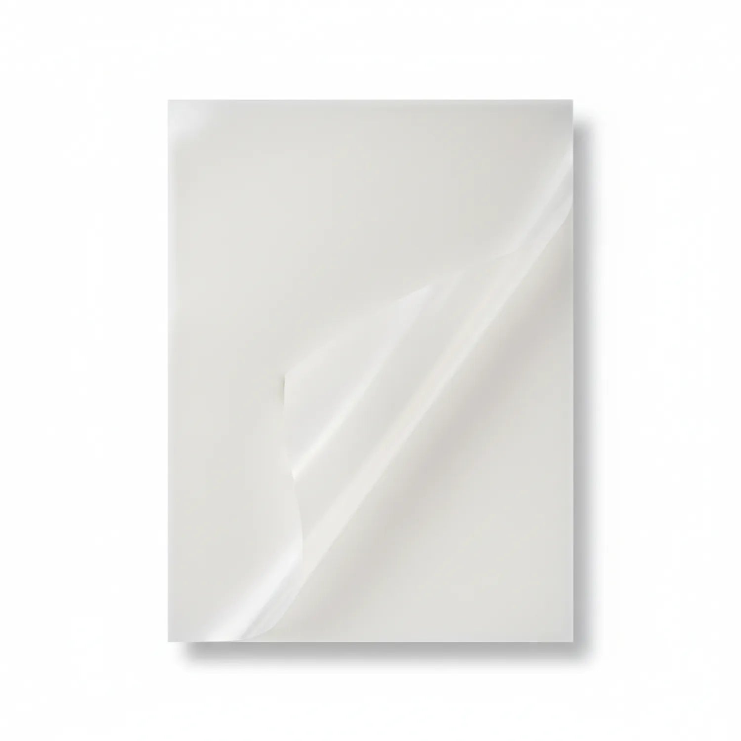 Sheet lamination product showing a clear protective laminate sheet with glossy finish against white background