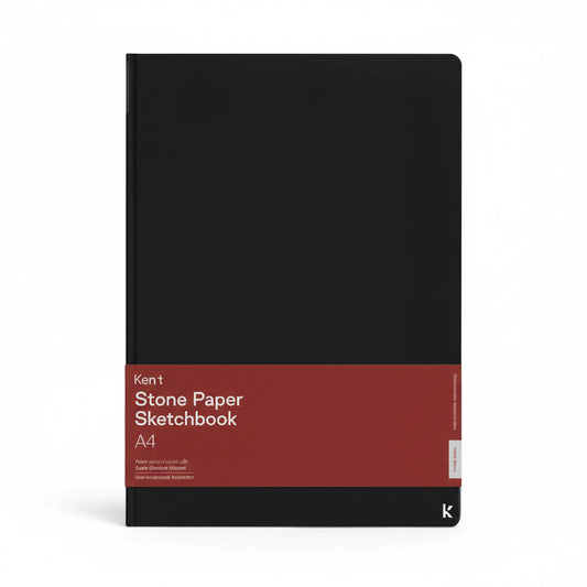 Kent Stone Paper Sketchbook A4 with black hardcover and burgundy label band displayed on white background