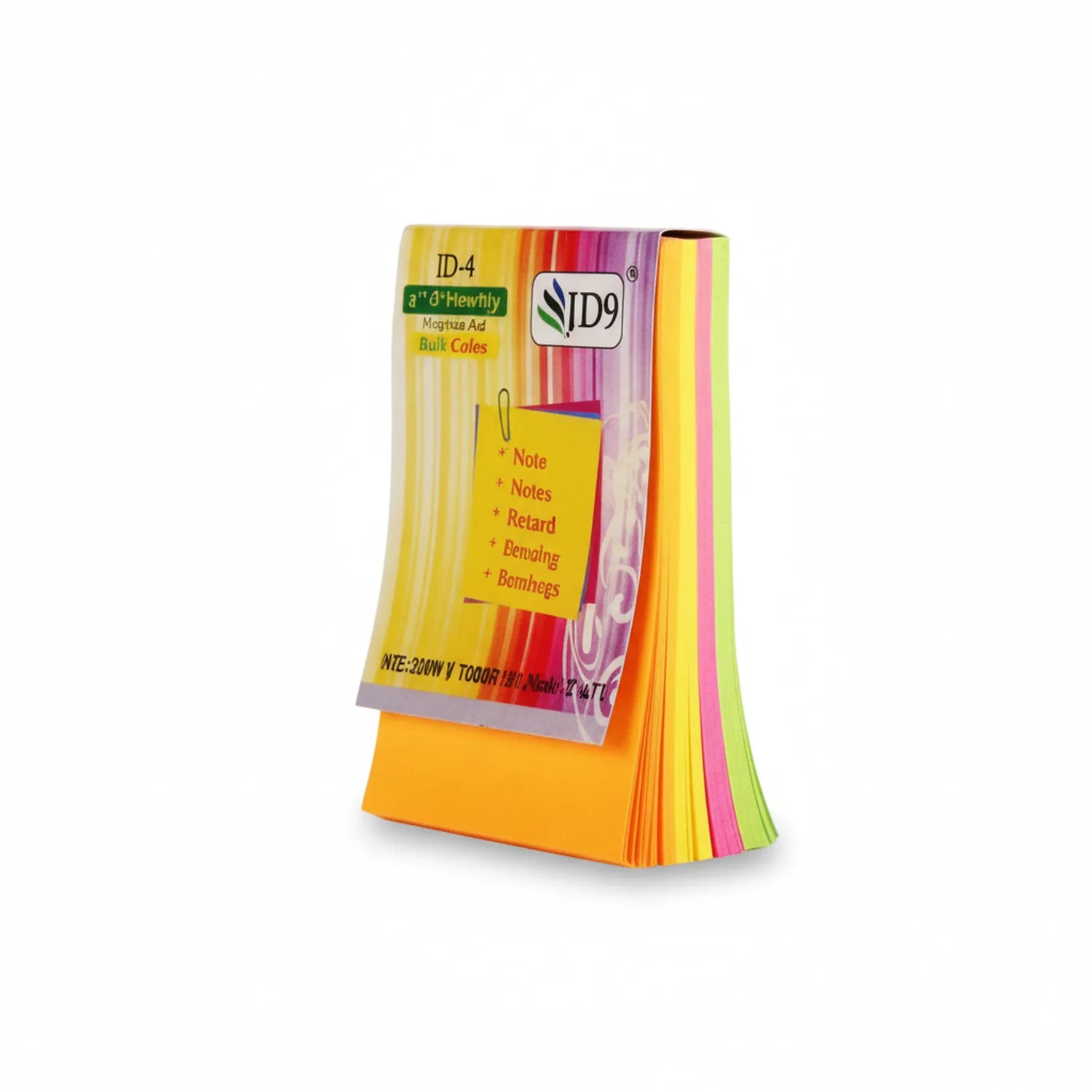 SID9 sticky notes 2x3 inch multi-color bulk pack showing rainbow colors including yellow, orange, pink, purple, and green with colorful packaging