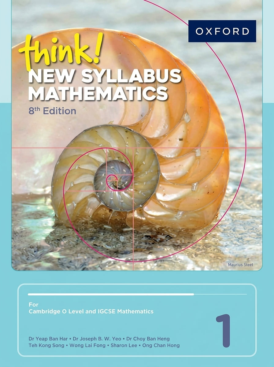 Think! New Syllabus Mathematics Book 1 8th Edition by Oxford featuring golden nautilus shell design