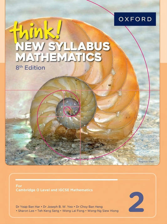 Think! New Syllabus Mathematics Book 2 8th Edition by Oxford, featuring nautilus shell cover design