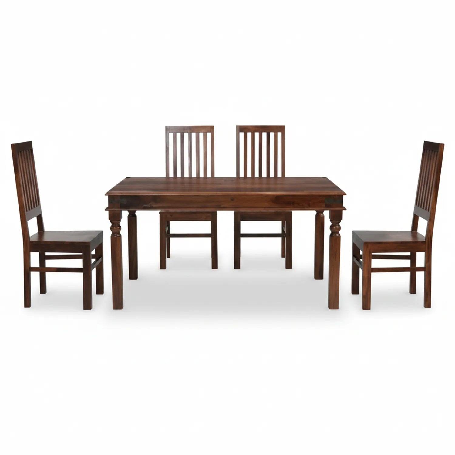 Table Set Jaali 63578 - 6-piece wooden dining furniture set featuring rectangular table and four high-backed chairs with vertical slat design in dark wood finish