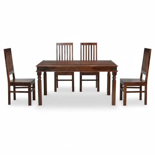 Table Set Jaali 63578 - 6-piece wooden dining furniture set featuring rectangular table and four high-backed chairs with vertical slat design in dark wood finish
