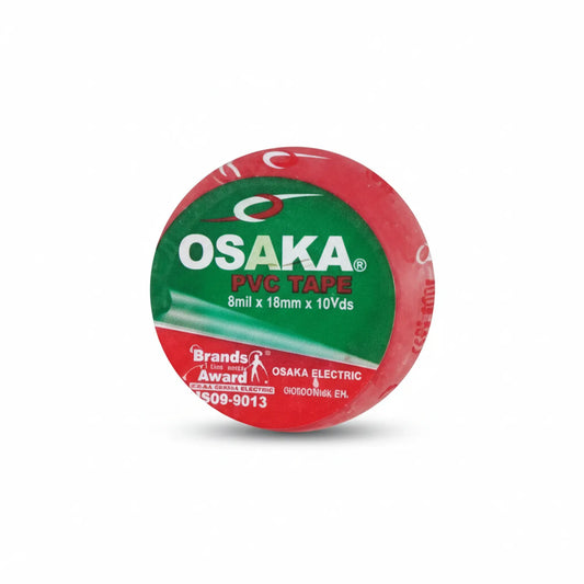 Osaka PVC Tape red roll showing 8mil x 18mm x 10 yards specifications on green and red packaging with Brands Award logo