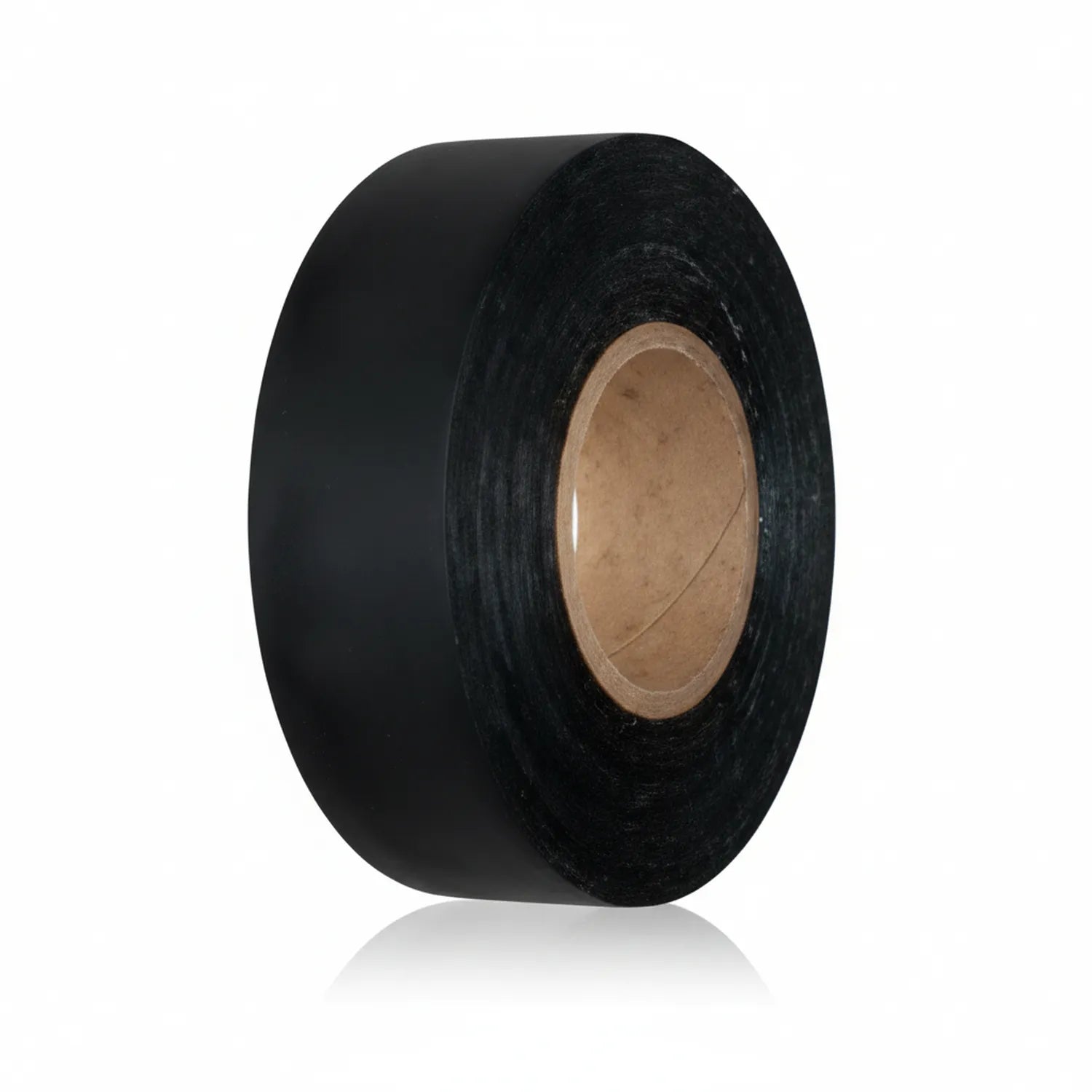 Roll of black 1.5 inch binding tape with cardboard core, displayed against white background